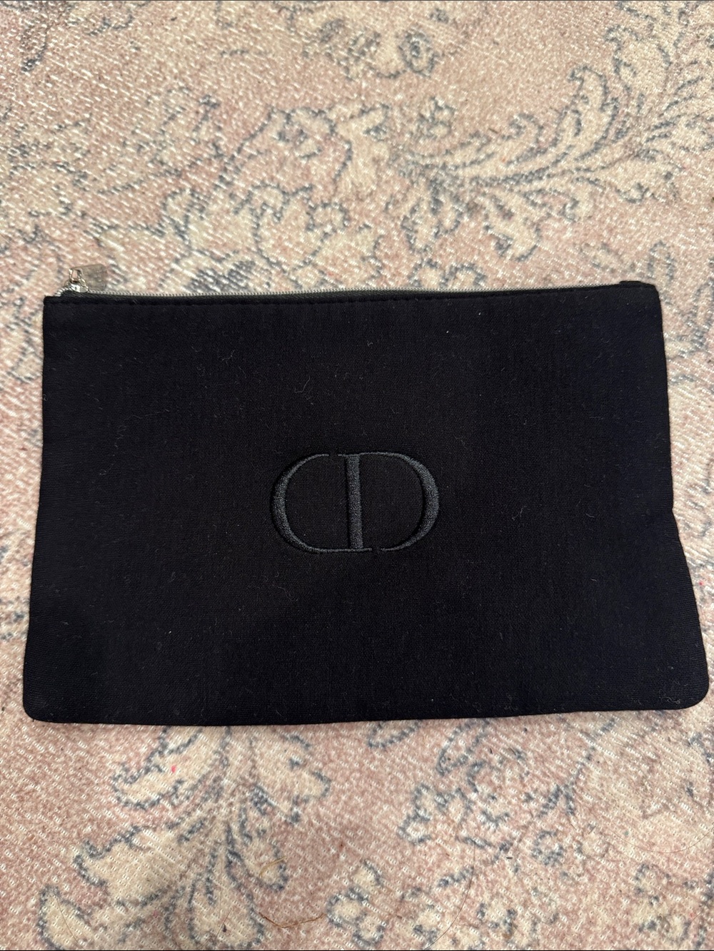 Dior Black Canvas CD Logo Zip Pouch - Embroidered Logo